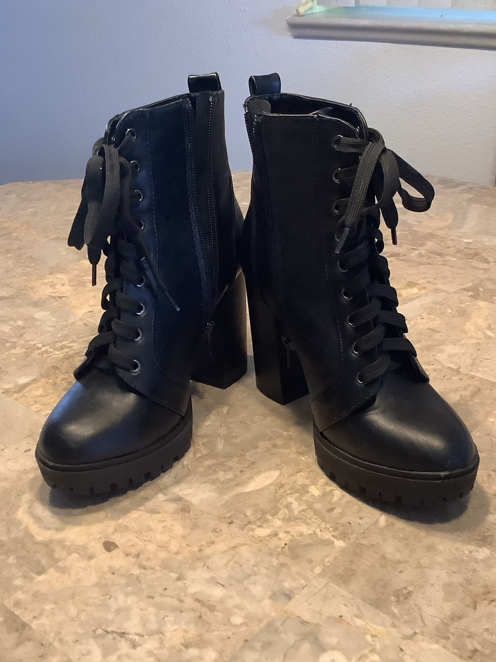 Soda Black Lace-Up Platform Ankle Boots